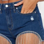 Embellished Stretch Denim Shorts - Dark Wash